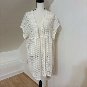 House of Harlow 1960 Sheer Crochet Knit Swim OpenFront Cardigan Beachy Boho